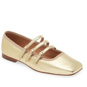 Mansur Gavriel Lambskin Square Toe Mary Jane Flats in Gold Sz 41